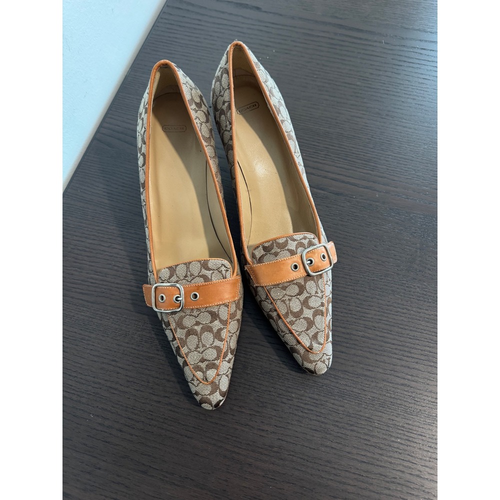 Coach Signature Monogram Pointed Toe Pumps Womens 9B Brown Buckle Detail Heels - Picture 4 of 10